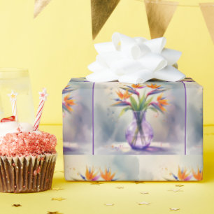 Papier Cadeau Bouquet de fleurs d'aquarelle Oiseau du Paradis