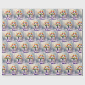 Papier Cadeau Bouquet de fleurs d'aquarelle Oiseau du Paradis (Plat)