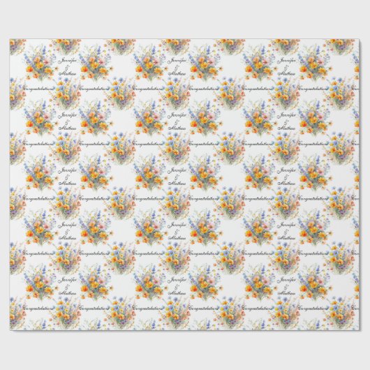 Papier Cadeau Bouquet de fleurs de mariage Personnaliser Noms Mi (Plat)