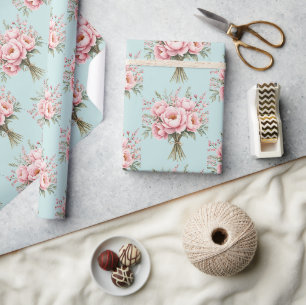 Papier Cadeau Bouquet de fleurs de pivoine rose joli motif