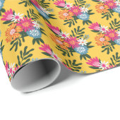 Papier Cadeau Bouquet de fleurs d'été sur or (Coin rond)