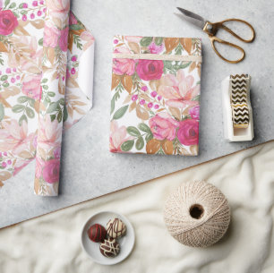 Papier Cadeau Bouquet de fleurs printanières pastel doux
