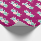 Papier Cadeau Bouquet de fleurs rose et vert Pastel sur Magenta  (Coin)