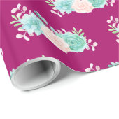 Papier Cadeau Bouquet de fleurs rose et vert Pastel sur Magenta  (Coin rond)