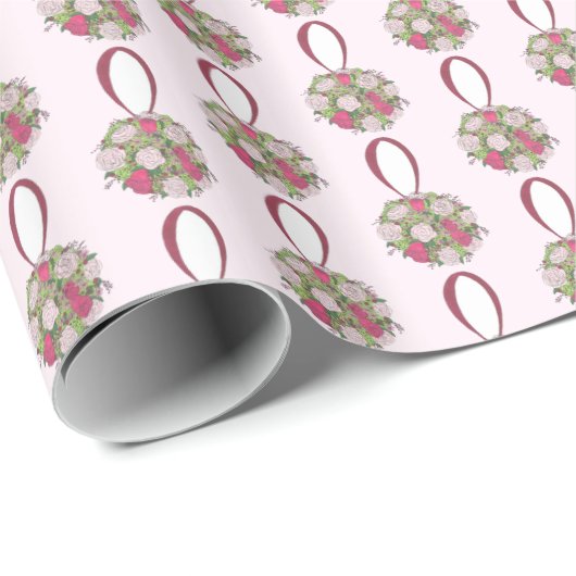 Papier Cadeau Bouquet de fleurs rose Mariage (Coin rond)