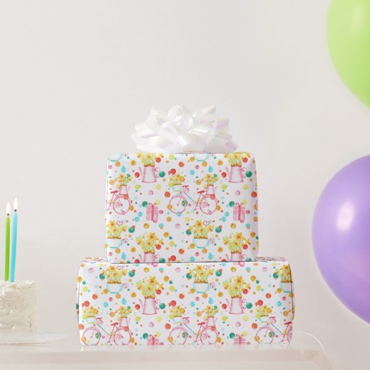 Papier Cadeau Bouquet de jonquilles de Pâques et vélo (Cadeaux de fête)