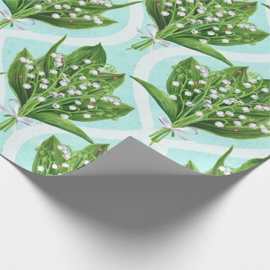 Papier Cadeau Bouquet de lis de la vallée fleurs sur le bleu (Coin)