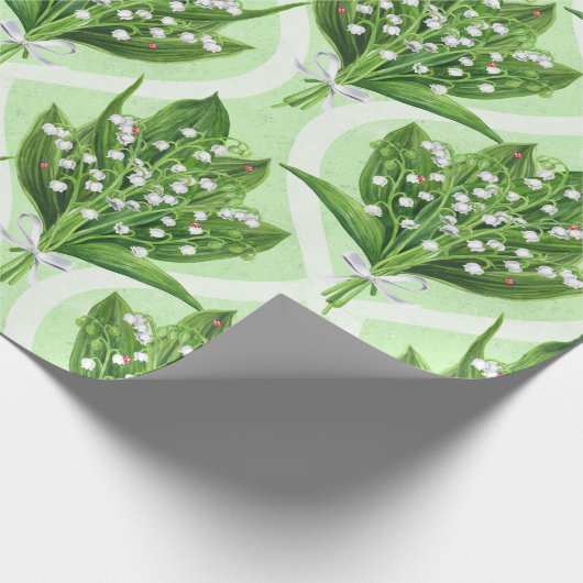 Papier Cadeau Bouquet de lys de la vallée fleurs sur vert (Coin)