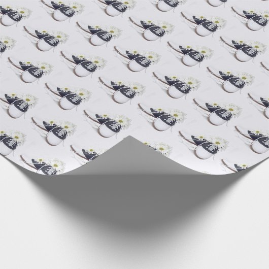 Papier Cadeau bouquet de marguerite en selle noir et blanc (Coin)