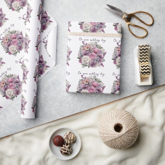 Papier Cadeau Bouquet de mariage de roses lavande roses violette (Artisanat)