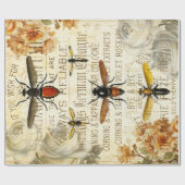 Papier Cadeau Bouquet de roses d'insectes d'abeilles vintages (Plat)