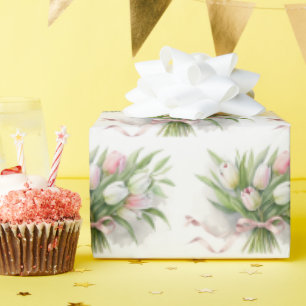Papier Cadeau Bouquet de tulipe rose et blanc