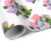 Papier Cadeau Bouquet d'hortensia bleu rose violet élégant (Coin rond)