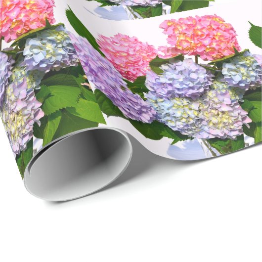 Papier Cadeau Bouquet d'Hydrangea, à fleurs roses, à fleurs viol (Coin rond)
