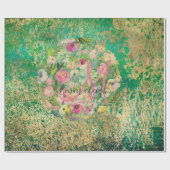 Papier Cadeau Bouquet floral rond Monogramme Or vert (Plat)