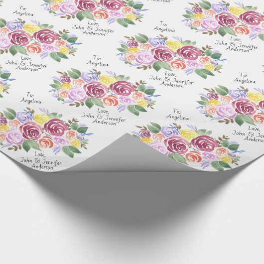 Papier Cadeau Bouquet floral Rose personnalisé de et vers (Coin)