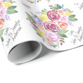 Papier Cadeau Bouquet floral Rose personnalisé de et vers (Coin rond)