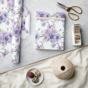 Papier Cadeau Bouquet floral violet aquarelle