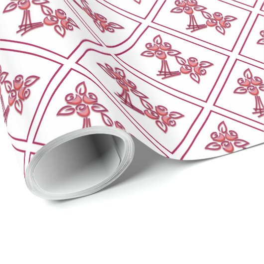 Papier Cadeau Bouquet imprimé rouge (Coin rond)
