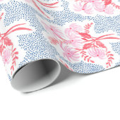 Papier Cadeau Bouquet Pearl's rouge et rose avec bleu (Coin rond)