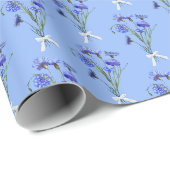 Papier Cadeau Bouquets de fleurs bleues (Coin rond)
