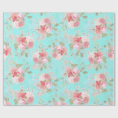 Papier Cadeau Bouquets de roses antiques par Redouté en bleu (Plat)