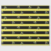 Papier Cadeau Bourdons sur fond rayé noir jaune (Plat)
