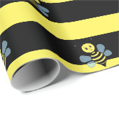 Papier Cadeau Bourdons sur fond rayé noir jaune (Coin rond)