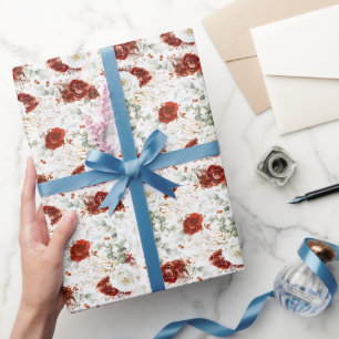 Papier Cadeau Bourgeon Rouge Burgundy Fleur Botanique Feuille d'