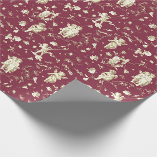 Papier Cadeau Bourgogne beige vintage toile de Jouy aux anges cu