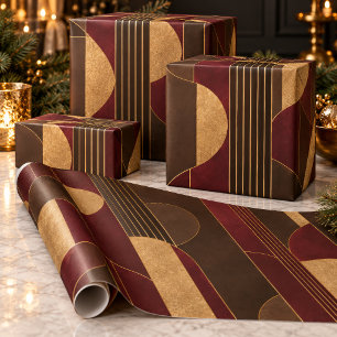 Papier Cadeau Bourgogne & Chocolat Élégance Architecturale
