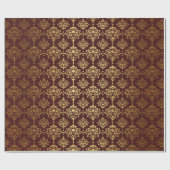 Papier Cadeau Bourgogne et feuille d'or Damask Noël (Plat)