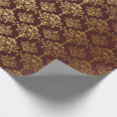 Papier Cadeau Bourgogne et feuille d'or Damask Noël (Coin)