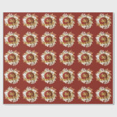 Papier Cadeau Bourgogne et or Floral 40e anniversaire Mariage (Plat)