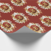 Papier Cadeau Bourgogne et or Floral 40e anniversaire Mariage (Coin)