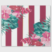 Papier Cadeau Bourgogne exotique Floral rayé (Plat)