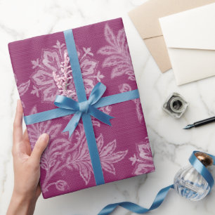 Papier Cadeau Bourgogne Fleurs de Dentelle pour Mariage