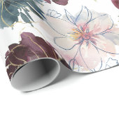 Papier Cadeau Bourgogne, marine et florale blush (Coin rond)
