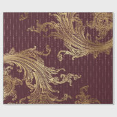 Papier Cadeau Bourgogne Maron Gold Damask Bride Royal Ornamenta (Plat)