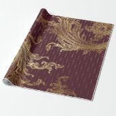 Papier Cadeau Bourgogne Maron Gold Damask Bride Royal Ornamenta (Déroulé)