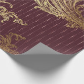 Papier Cadeau Bourgogne Maron Gold Damask Bride Royal Ornamenta (Coin)