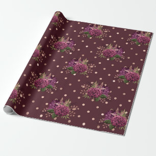 Papier Cadeau Bourgogne - Marsala et Rose Gold Floral
