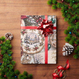 Papier Cadeau Bourgogne Parisien Émeraude Noël