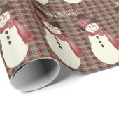 Papier Cadeau Bourgogne Plaid Avec Snowman (Coin rond)