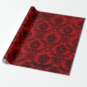 Papier Cadeau Bourgogne Rouge de Noël Damassé