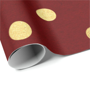 Papier Cadeau Bourgogne Rouge Maroon Golden Big Pois
