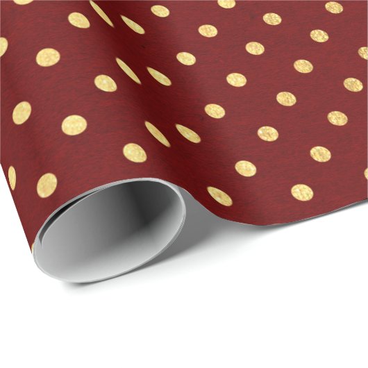 Papier Cadeau Bourgogne Rouge Maroon Golden Petits Pois (Coin rond)