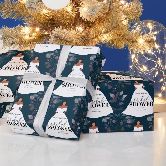 Papier Cadeau Bourgogne Rustique Fleur Fête des mariées Blue Nav (Vacances)