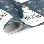 Papier Cadeau Bourgogne Rustique Fleur Fête des mariées Blue Nav (Coin rond)