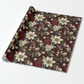 Papier Cadeau Bourgogne traditionnel Floral de Noël (Déroulé)